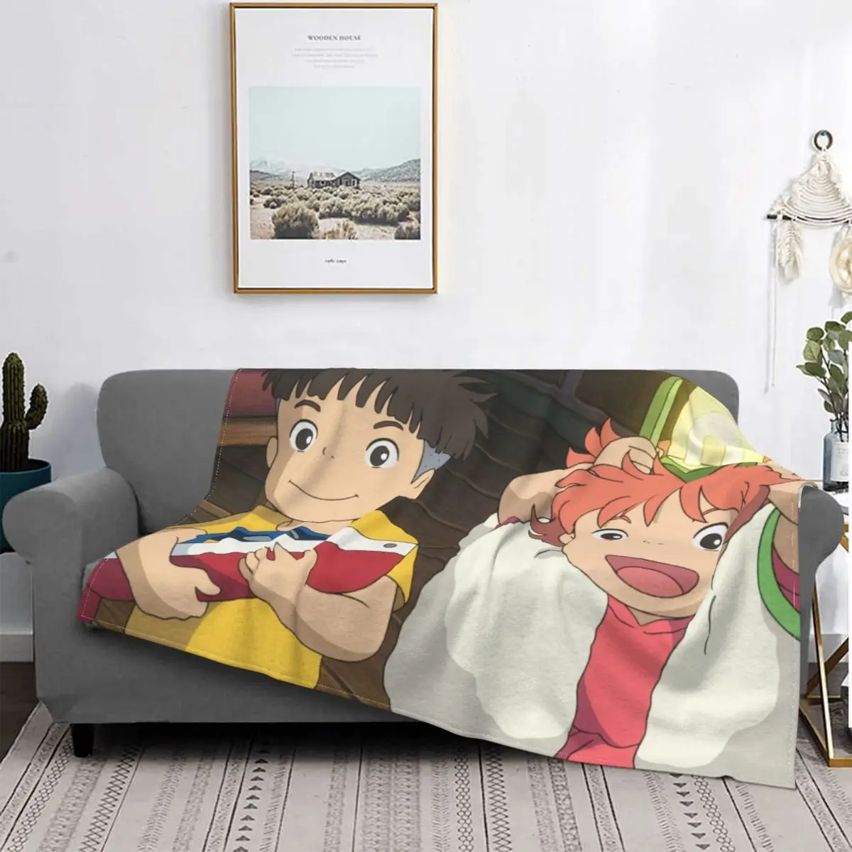 

Фланелевое Одеяло Ponyo на скале Sosuke с мультяшным рисунком, переносное домашнее покрывало для мальчиков и девочек