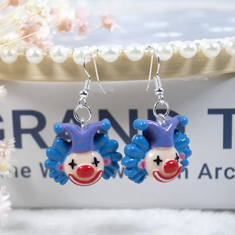 

1pair Women Earring Resin Cartoons Charms Circus Clown and animal Drop Earrings Birthday Gift Girls Teens Jewelry