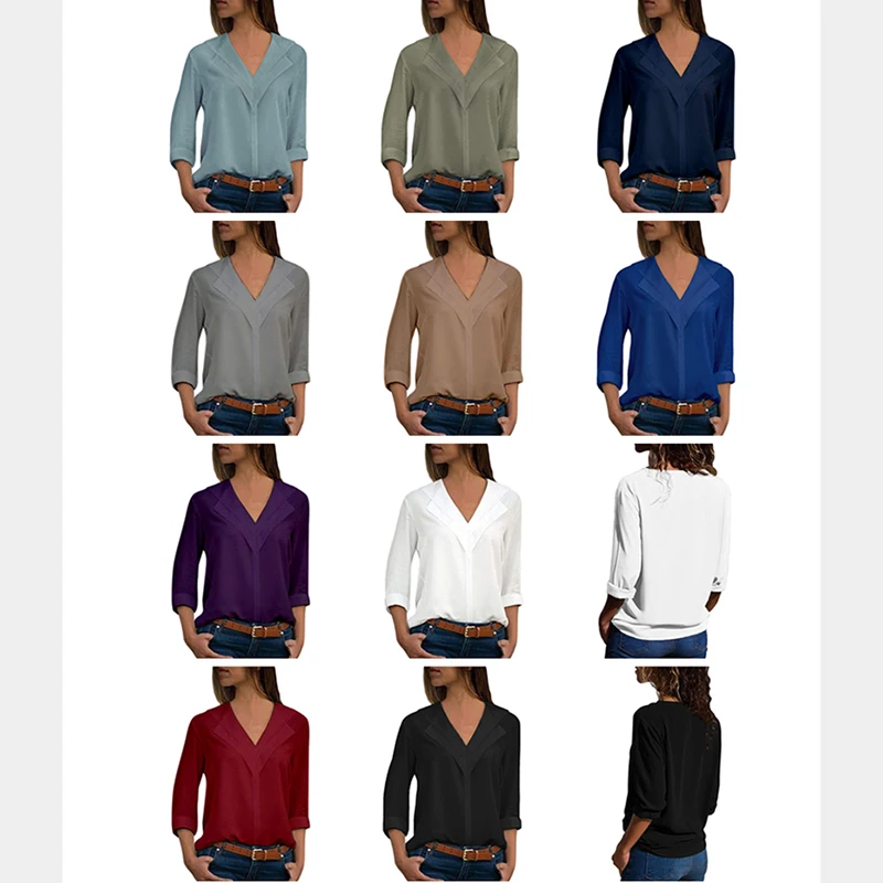 Новая женская шифоновая блузка 2019 рубашка с длинными рукавами модные зауженного