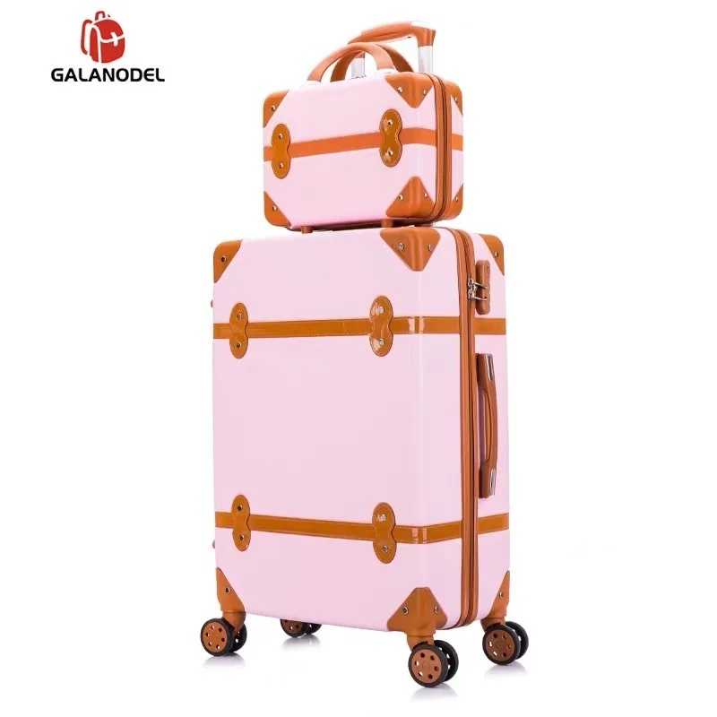 Чемодан на колесиках Женский жесткий ретро чемодан набор багажа с косметичкой