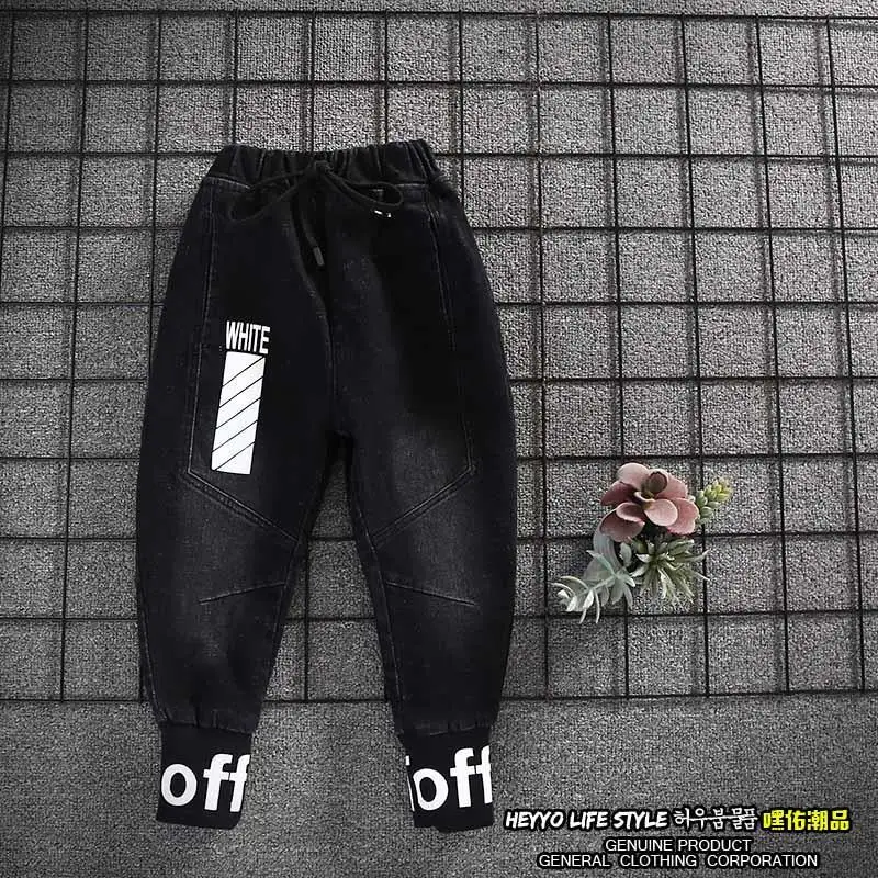 Новые брендовые джинсы черные штаны для мальчиков детские модные брюки одежда