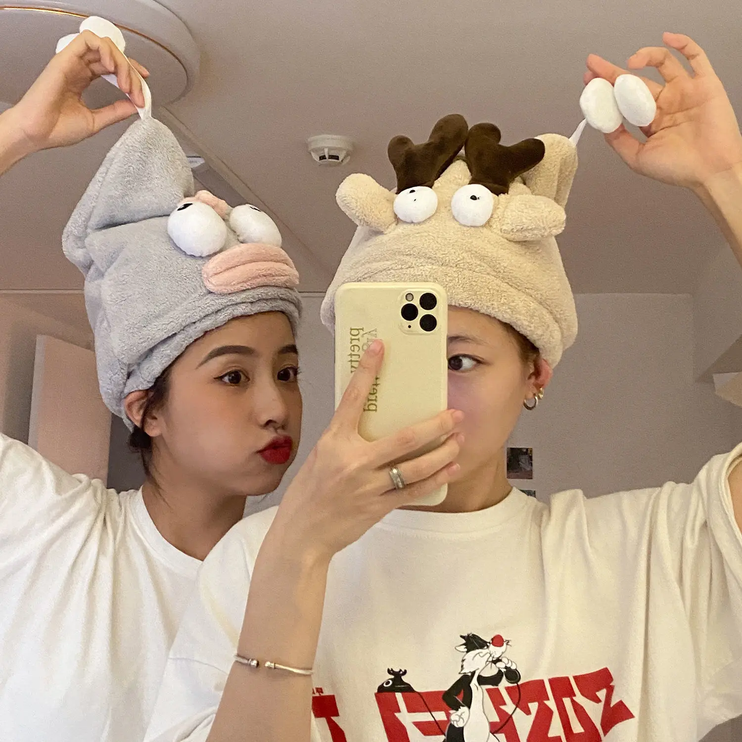 

Creative cartoon three-dimensional funny styling coral fleece dry hair cap quick-drying absorbent dry hair cap headscarf