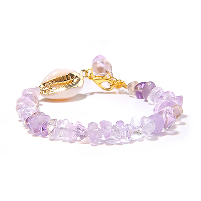 Amethyst Женские браслеты, натуральный фиолетовый флюорит, Амазонит, браслет, оболочка, шарм, чип, бусины, Кристальные браслеты - Окраска металла: Amethyst