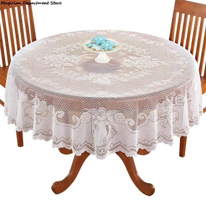 

178cm/152x228cm Christian Decorative Cloth Angel Round Square Lace Tablecloth White Romantic Rose Lace Wedding Christmas Decor