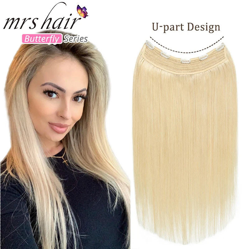 

MRSHAIR U Type Clip in Extension Natural Hair Extensions Thick Volume Full Head Machine Remy 100% Human Hair #2 #1B #60 160G