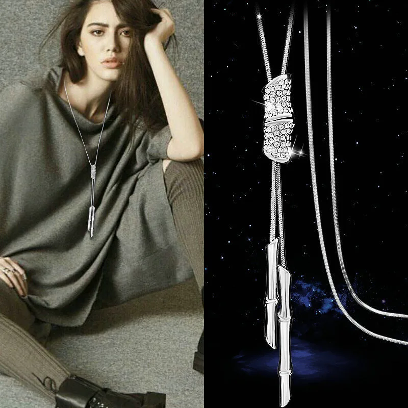 

Length 88cm Fashion Rhinestone Bamboo Pendant Necklaces women's fashion sweater jewelry accessories
