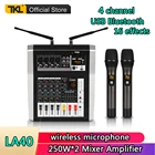 TKL контрольно-звукомикшер LA40 4 канальный звук смешивания 250 Вт * 2 беспроводной микрофон усилитель DJ микшер Системы, включающим в себя гарнитуру блютус и флеш-накопитель USB 48В Мощность