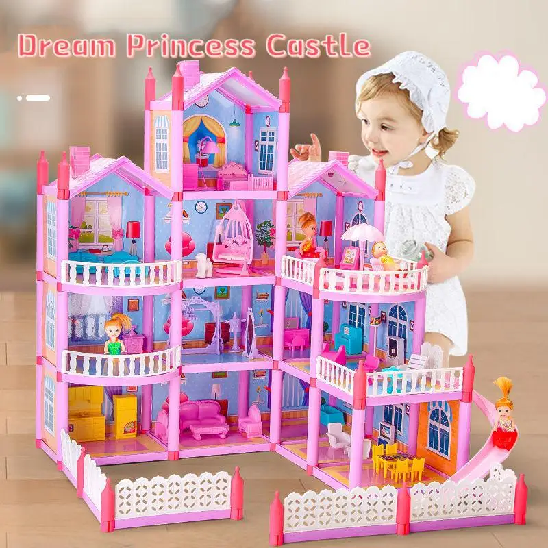 children montessori house 3d assembled lighting diy manual doll house villa set princess castle girls puzzle toy birthday gift free global shipping