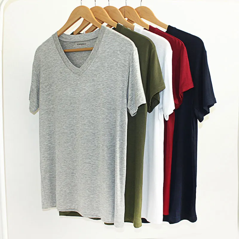 

Plus Size T Shirt Men Solid Short Sleeves Undershirt Summer Casual Modal Large Size 4XL Tops Thin V-neck Loose T-shirt Clothing