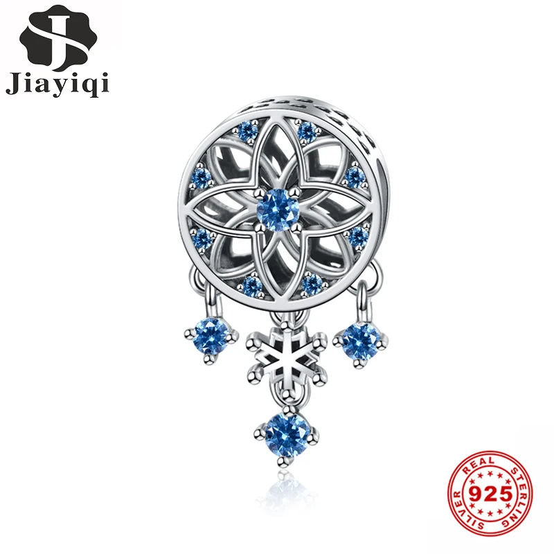 

Jiayiqi Snowflake Dreamcatcher 925 Sterling Silver Blue CZ Charms Beads Fit Charms Silver 925 Original Christmas Jewelry
