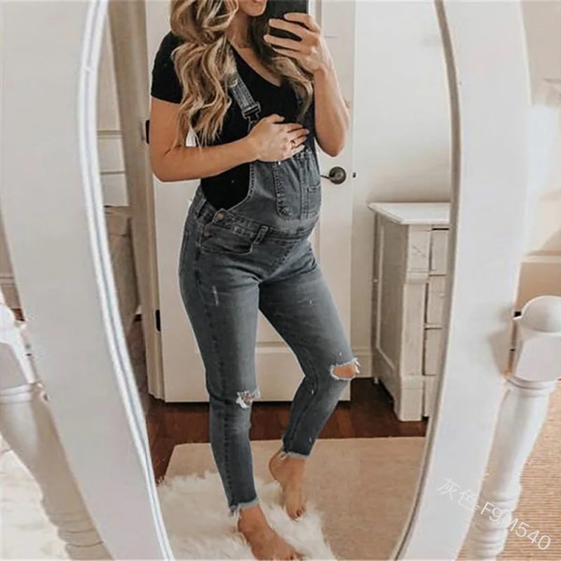 

WEPBEL Denim Maternity Overalls Pregnancy Jumpsuits Rompers Ripped Jeans Casual Denim Suspender Bib Pants Plus Size