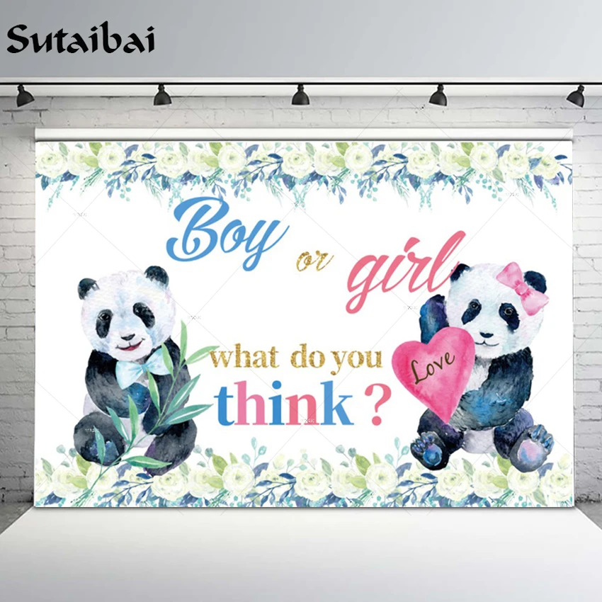 

Cute Pandas Boy or Girl Gender Reveal Photography Backdrop Baby Shower Party Photo Background Banner Booth Decoration Photozone