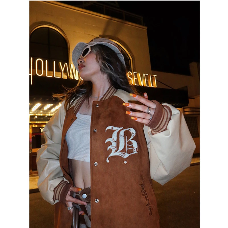 

Spring Autum Vintage Baseball Uniform Women Bomber Jacket Fashion Streetwear Female Oversized Coat Hip Hop Unisex Loose Jacket