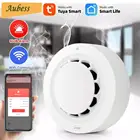 Датчик дыма Aubess Tuya, детектор дыма с Wi-Fi, противопожарная сигнализация, двухстороннее подключение, с датчиком для умного дома