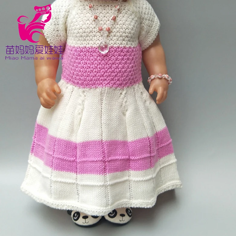 Комплект одежды для куклы младенца 43 см вязаное платье шапка шарф девочки 18