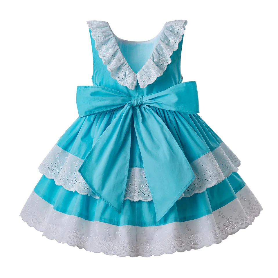 Cutestyles/Белое летнее праздничное хлопковое голубое платье с бантом и повязкой на