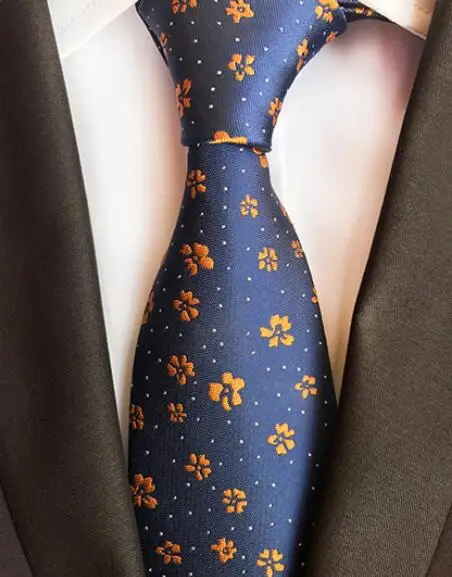 Мужской цветочный галстук темно синий с желтыми цветами вышитые тканые