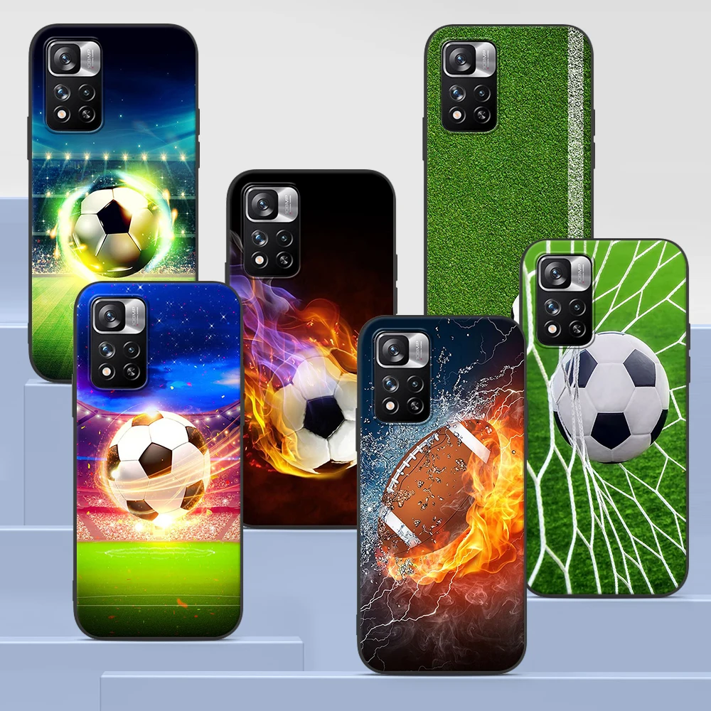 

Football Soccer Ball Burning Fire Case for Xiaomi Redmi Note 9S 9 8 10 11 Pro 9C 9A 7 8T 7A 8A 6A 6 10S Black Soft Phone Cover