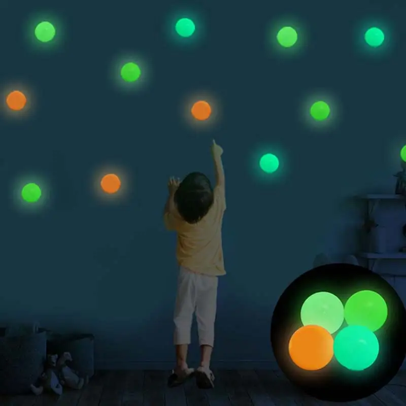 4pcs Luminous Sticky Wall Ball Toys Sticky Wall Ball Suction Wall Luminous Toy Ball Children Adult Decompression Wall Ball Toy enlarge