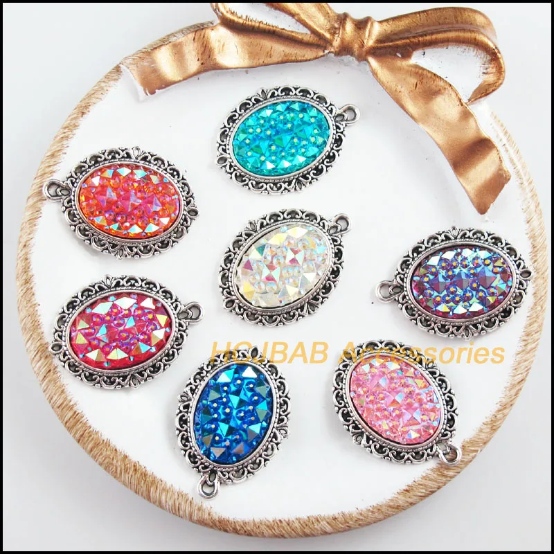 

7 новых подвесок в виде цветка, тибетский серебристый цвет, искусственные Овальные Подвески из смолы 21x28,5 мм