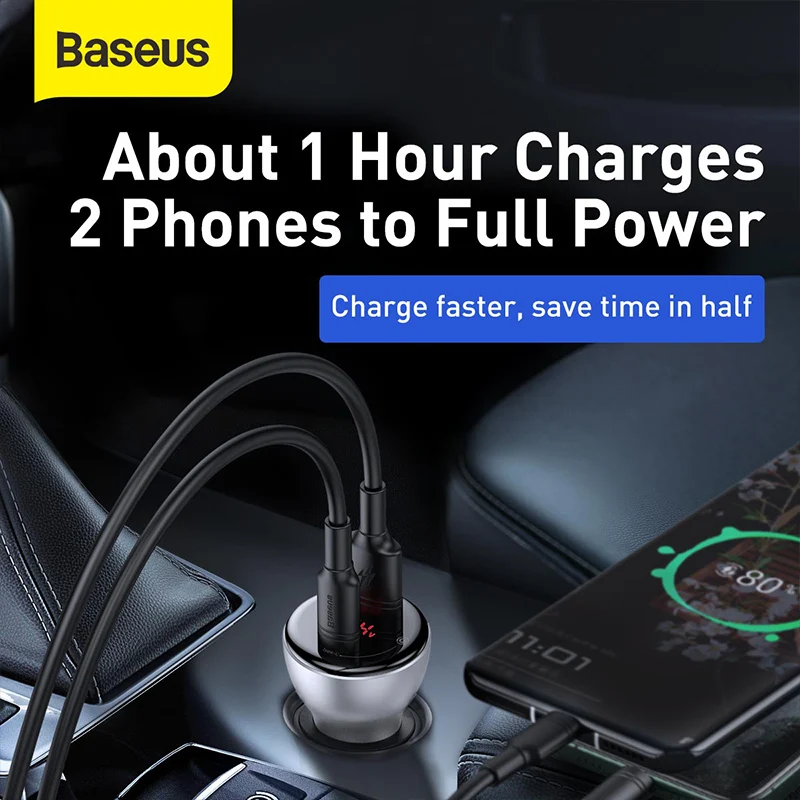 Baseus 45 Вт автомобильное двойное зарядное устройство USB Type C Зарядка для Xiaomi Samsung Huawei