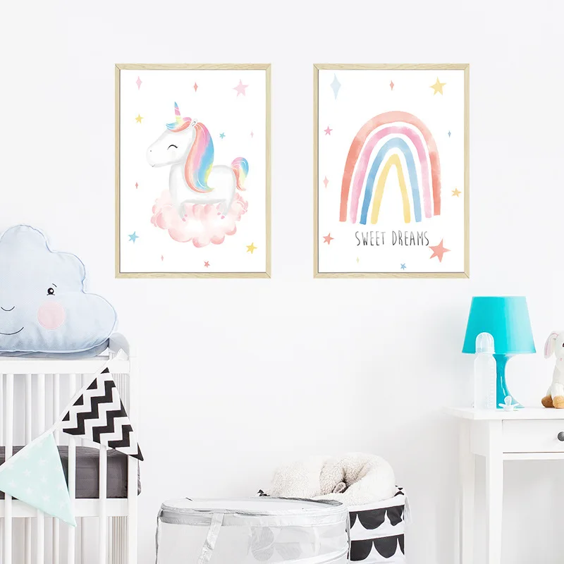 

Cartoon Animals Wall Stickers DIY Rainbow Unicorn Horse Wall Decals for House Kids Rooms Nursery Decoration
