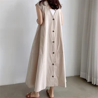 fashion thin loose look thin dress women minimalism back single breasted sleeveless bottoming casual all match student dresses