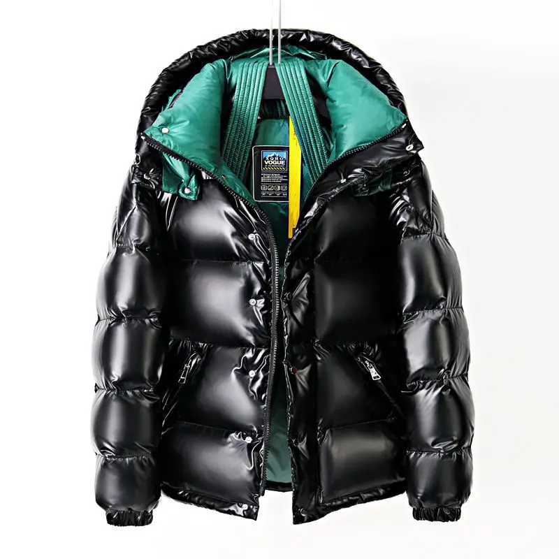 

Bright face down jacket men's short winter new thickened loose hooded white duck down couple trend jacket