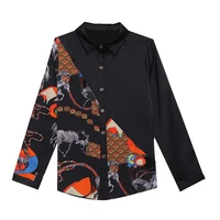 vogue patchwork ladies shirts france style leopard print womens blouses new casual long sleeve slim tops blusas mujer