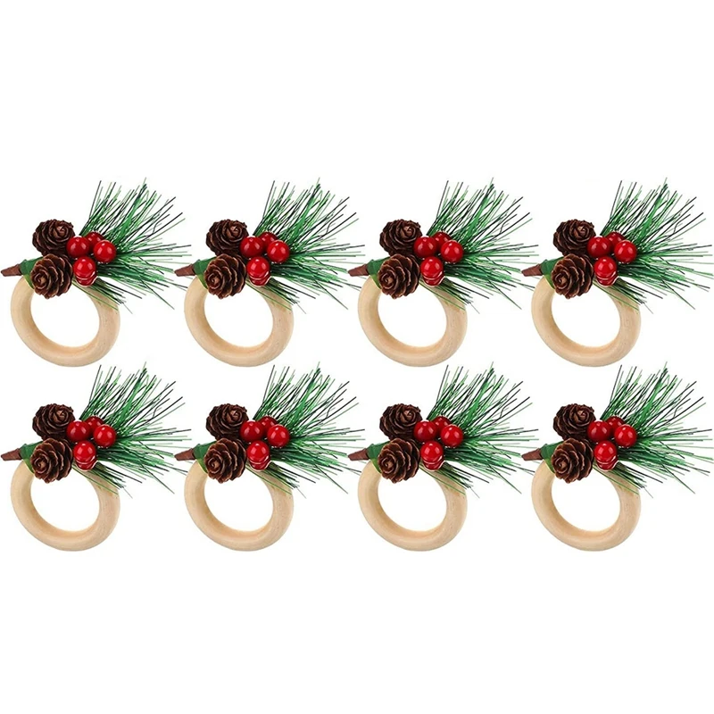 

8 Pieces Christmas Pinecones Napkin Rings Wood Handicraft Napkin Holder Rings Table Decor for Christmas Wedding Picnic