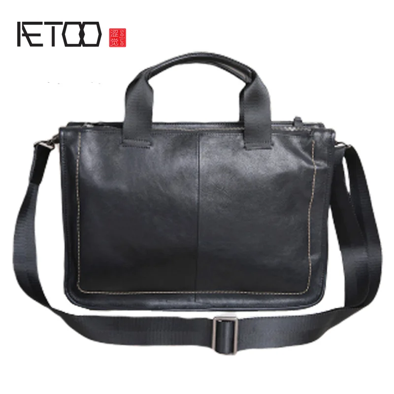 AETOO кожаная сумка поперечный большой емкости мужская деловая Повседневная