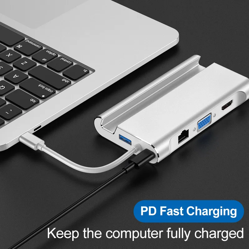 7in1 док станция USB Type C конвертер концентратор совместимому с HDMI VGA RJ45