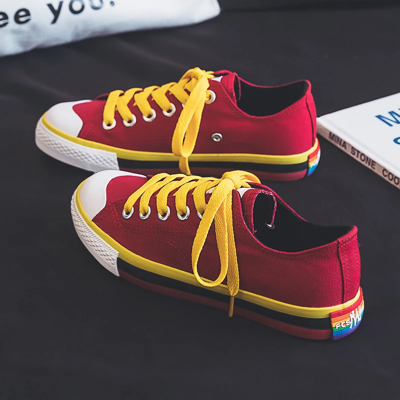 

Кеды женские в стиле ретро, холщовые кроссовки радужной расцветки, плоская подошва, Вулканизированная подошва, модная повседневная обувь, ...