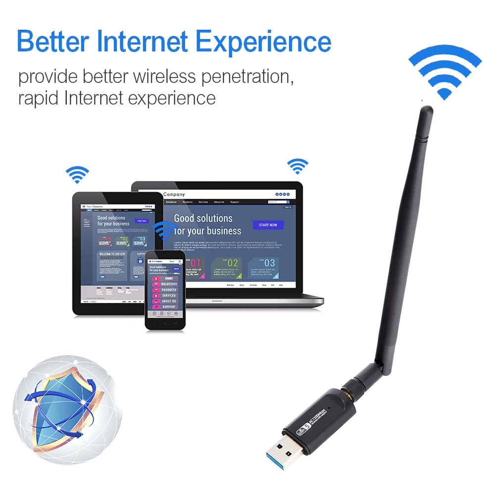 С беспроводным usb адаптером CD 1200 Мбит/с двухдиапазонный 2 4/5 ГГц с антенной 802.11AC