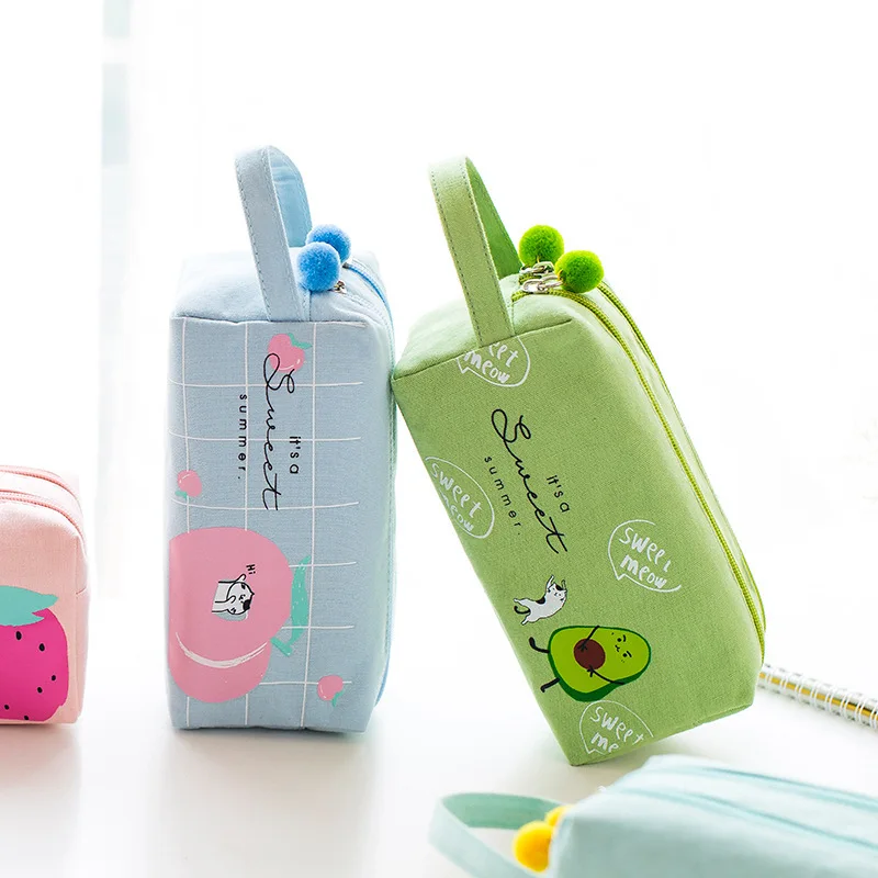 Корейский школьный пенал для девочек и мальчиков карандаш Kawaii коробка для фруктов большой мешок для патронов большой 2 молнии Пенал Канцтовары милый