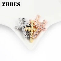 2pcs metal copper bead white zircon eye micro pave cz skull cross pendant spacers loose beads for diy jewelry making findings