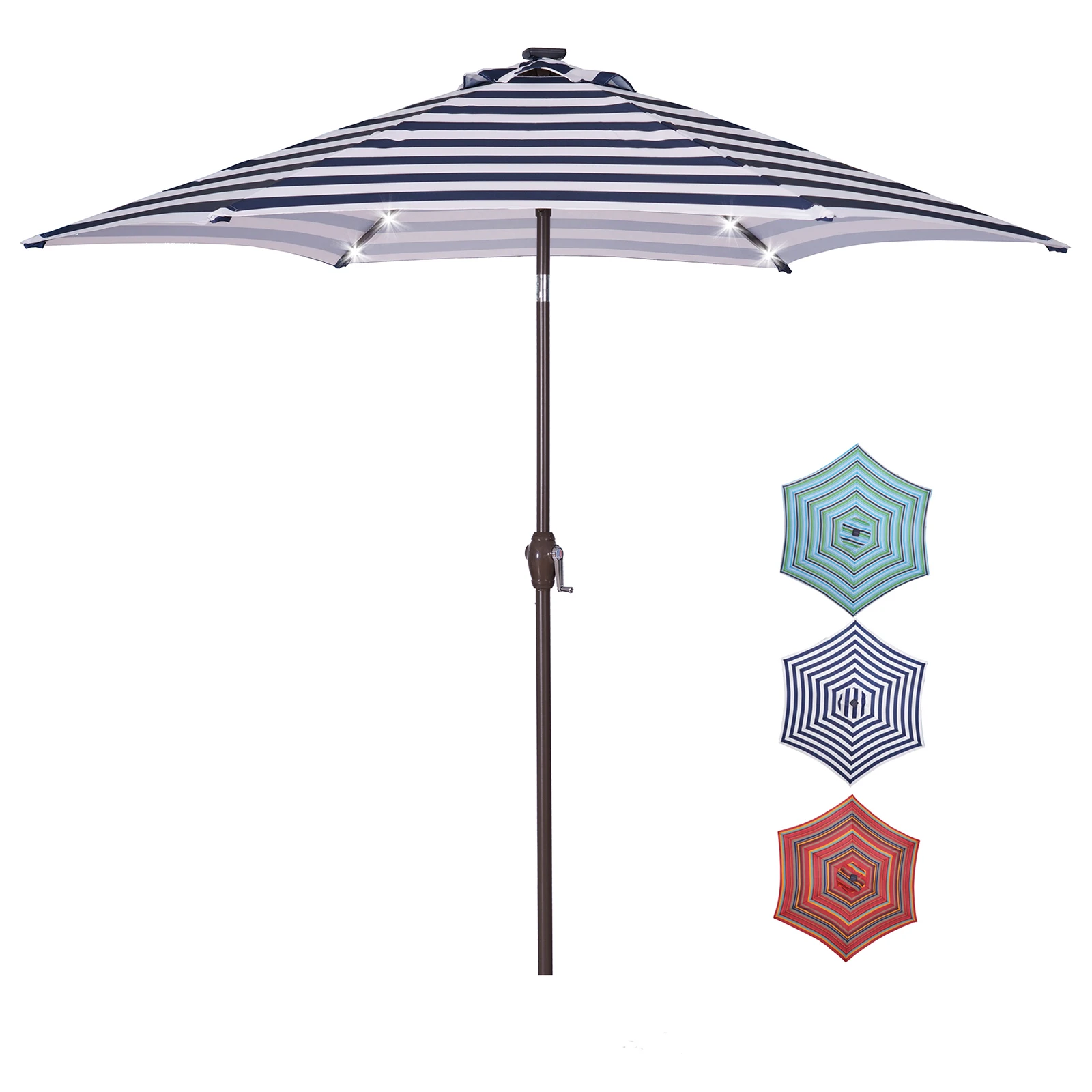 

[USA READY STOCK]Outdoor Patio 8.7-Feet Market Table Umbrella with Push Button Tilt and Crank, Blue White Stripes With 24 LED Li