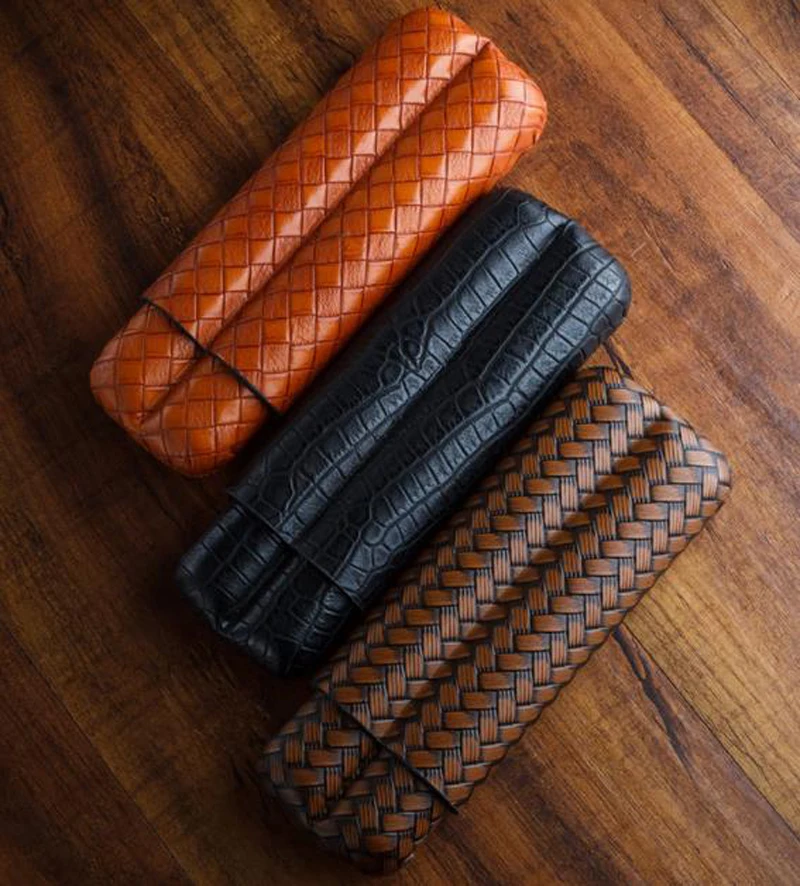 

LUBINSKI Cow Leather Emboss Cigar Moisturizing Tube Portable Cigar Case Tool 2 Tubes Special For COHIBA