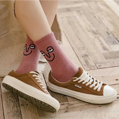 Носки женские в Корейском стиле Модные Разноцветные носки со смешным выражением