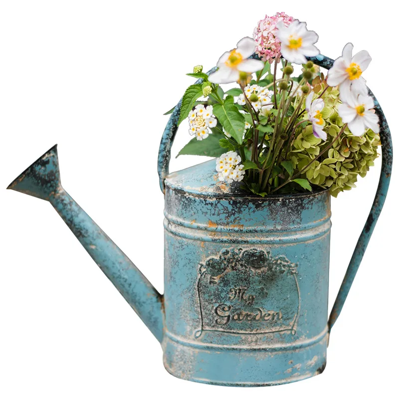 Maceta de flores para jardiner&iacute;a, regadera de lata Retro nost&aacute;lgica, adornos decorativos, macetas de flores, cesta de flores para jard&iacute;n-1