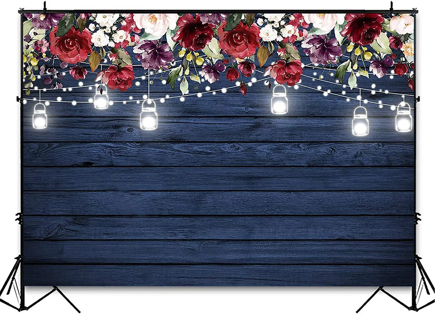 

Burgundy Floral Navy Wood Backdrop for Bridal Shower Wedding Birthday Party Decoration Photography Background