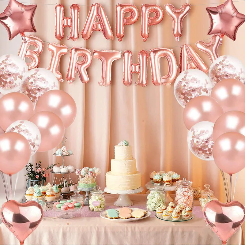 

4 Sets Happy Birthday Party Decorations Rose Gold Wedding Party Balloons Baby Shower Gold Letter Foil Balloon Party Decor