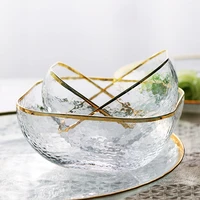 chyir 1pc luxury transparent square round glass salad bowl with glod rim large soup dessert fruit mixing bowls japanese style