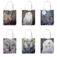 ladies shoulder bag painting owl girl printed tote bags women casual beach bag canvas fabric reusable shopping bag 3633cm