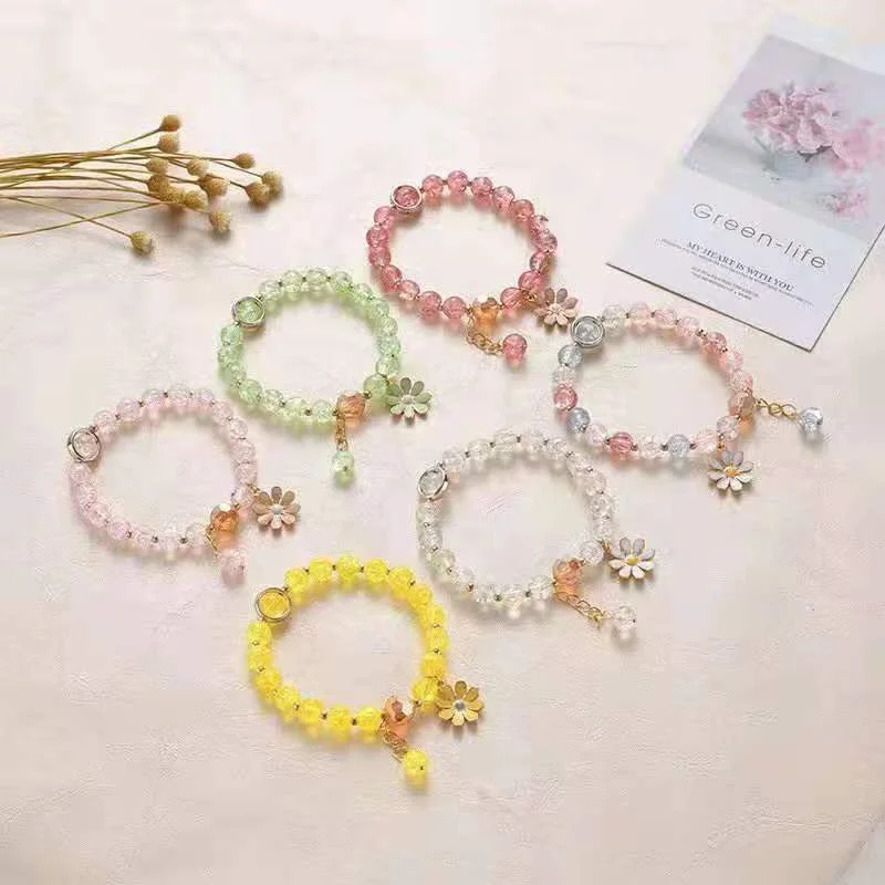 

2021New Pendant Beaded Daisy Bracelet Lady Korean Summer Lovely Crystal Bracelet Party Wedding Friendship Gift Jewelry Wholesale