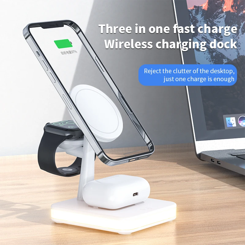 

25W Magnetic Wireless Charger Stand Dock For iPhone 13 12 Pro Max Mini Fast Charging Pad Station For Apple iWatch 7 Airpods