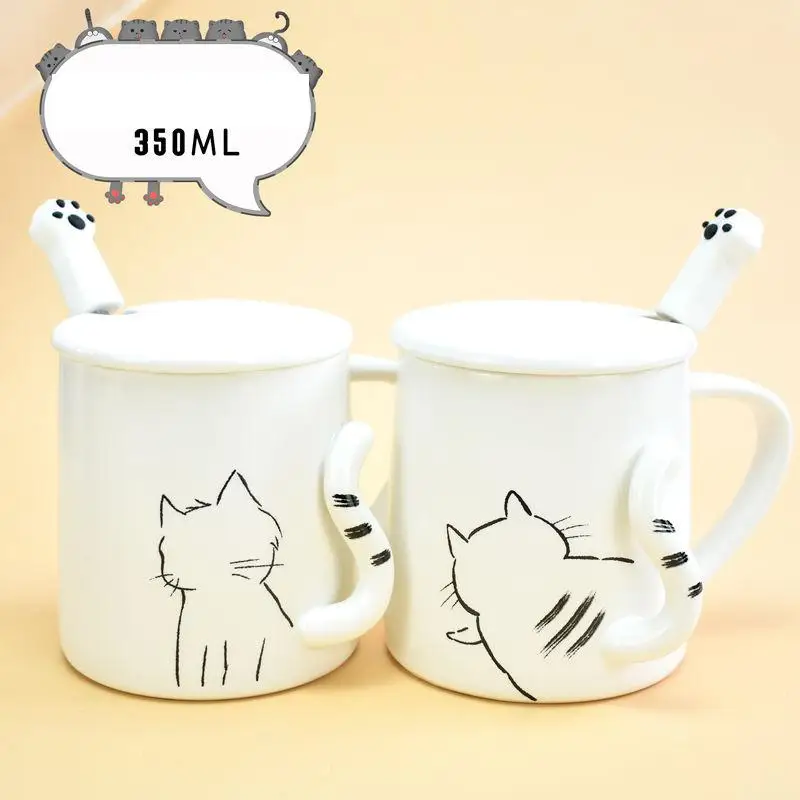Керамическая кофейная кружка с тисненым мультяшным котом 350 мл | Дом и сад