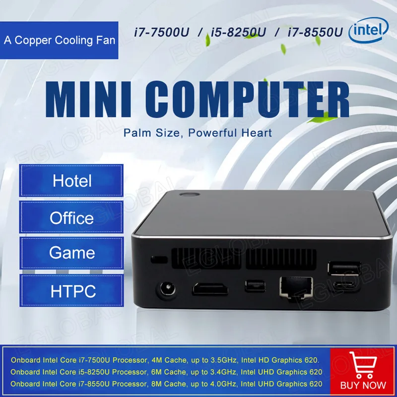 Eglobal Nuc Мини ПК Windows 10 вентилятор 8-го поколения Intel Core i7 8550U/i5 8250U DDR4 AC Wifi 4K HTPC HDMI Mini DP