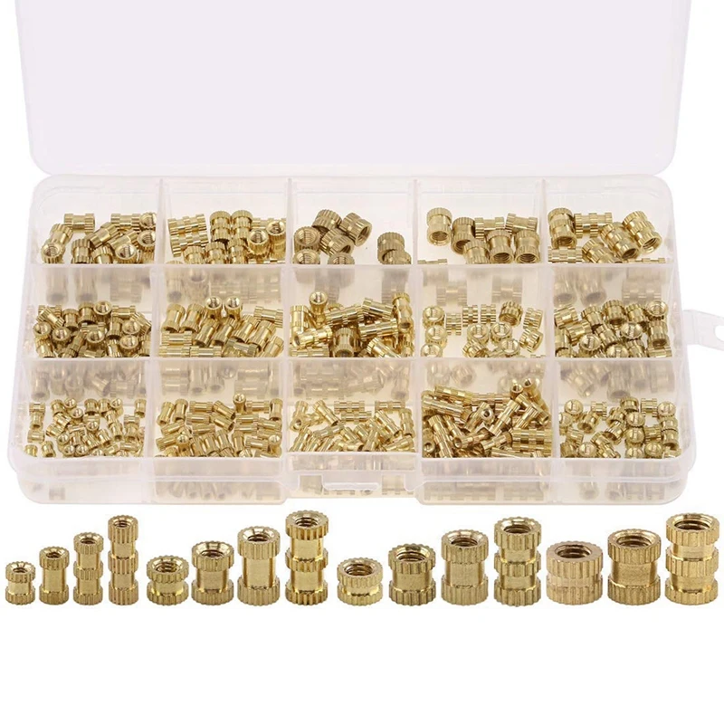 

370PCS M2 M3 M4 M5 Internal Thread Knurled Nut Brass Thread Insert Insert Nut Sorting Kit