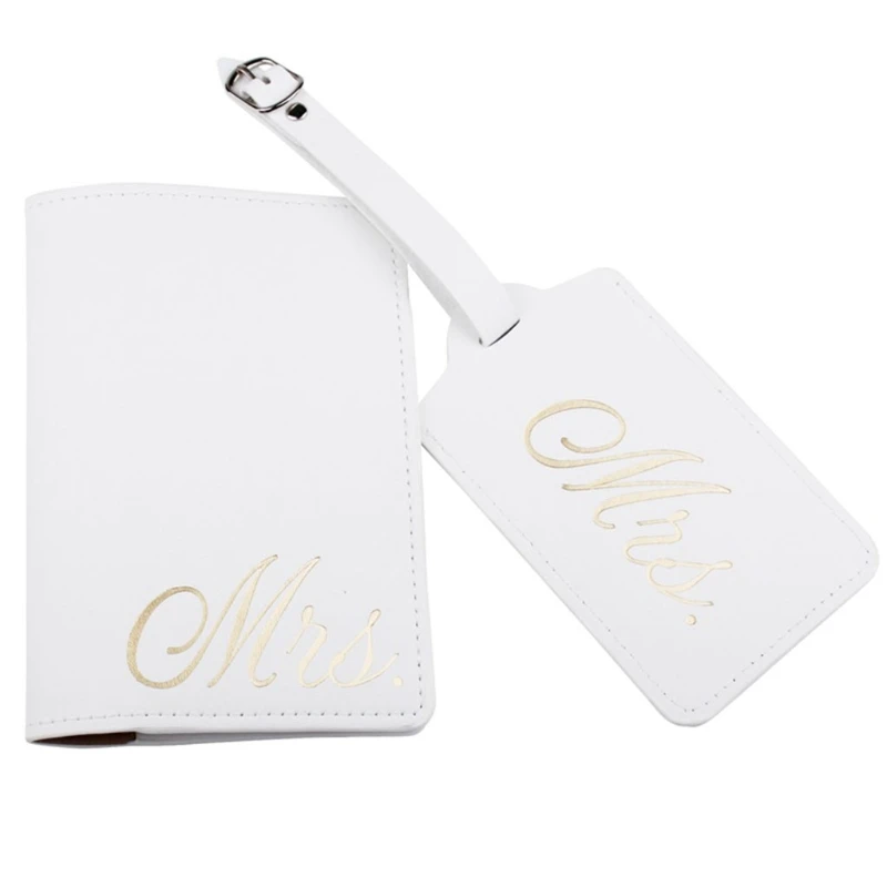 066F 1Set PU Leather Luggage Bag Tag Passport Case Cover Wallet for Couples Honeymoon Travel Organizer Wedding Bridal Gift